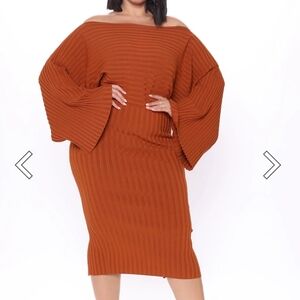 Heather Sweater Midi Dress - Cognac